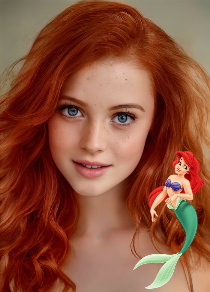 A person with red hair and a cartoon mermaid